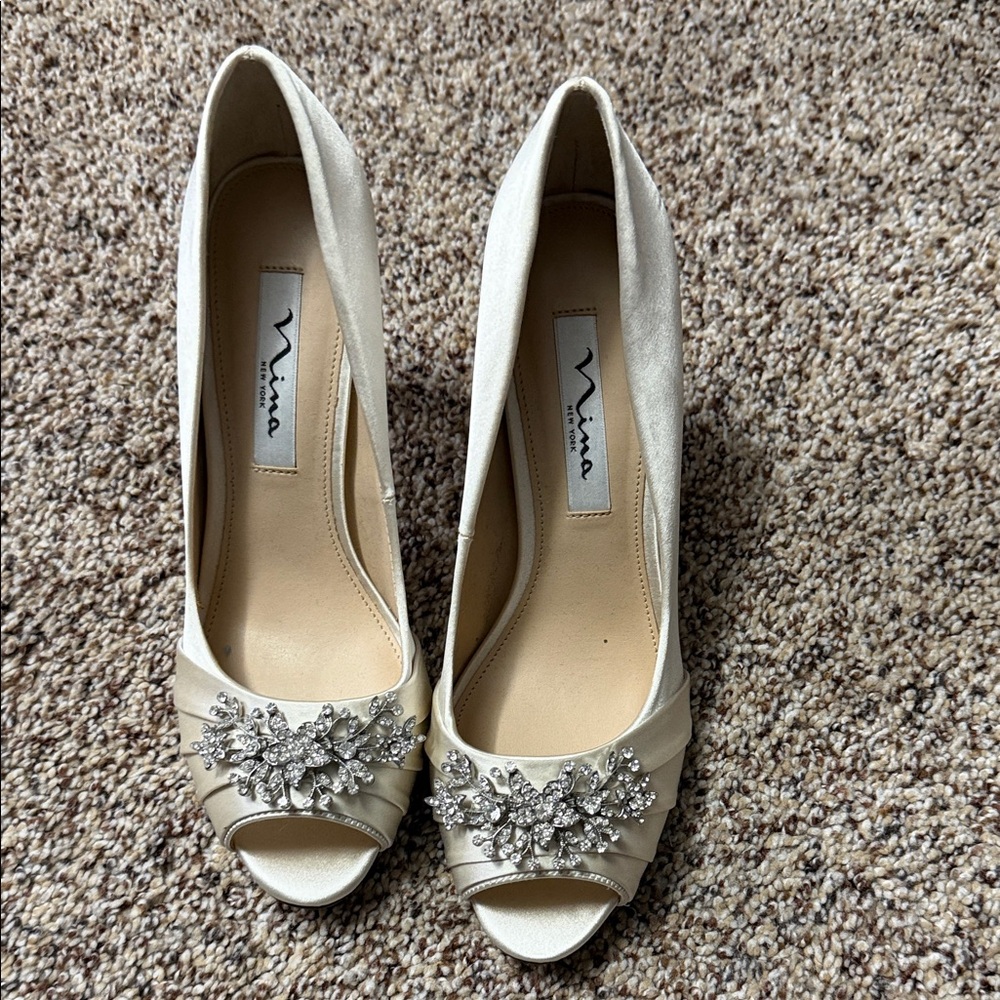 Nina Women's Ivory Jeweled Heels